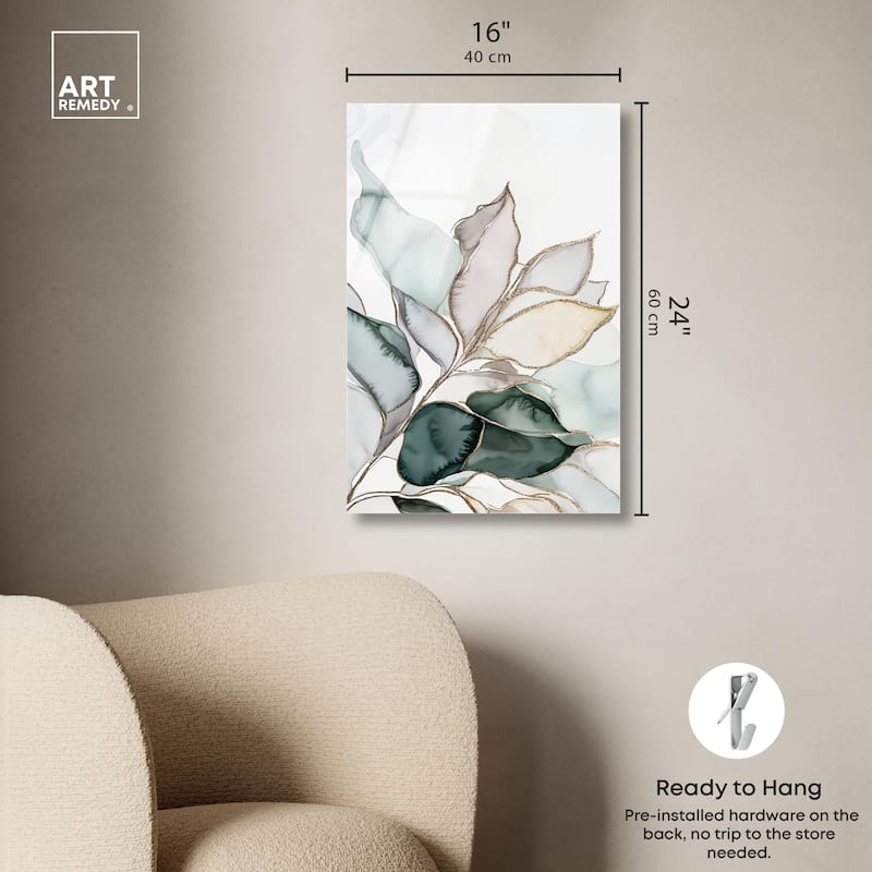 Pastel Leaves with Gold I Acrylic by Art Remedy, Ready to Hang