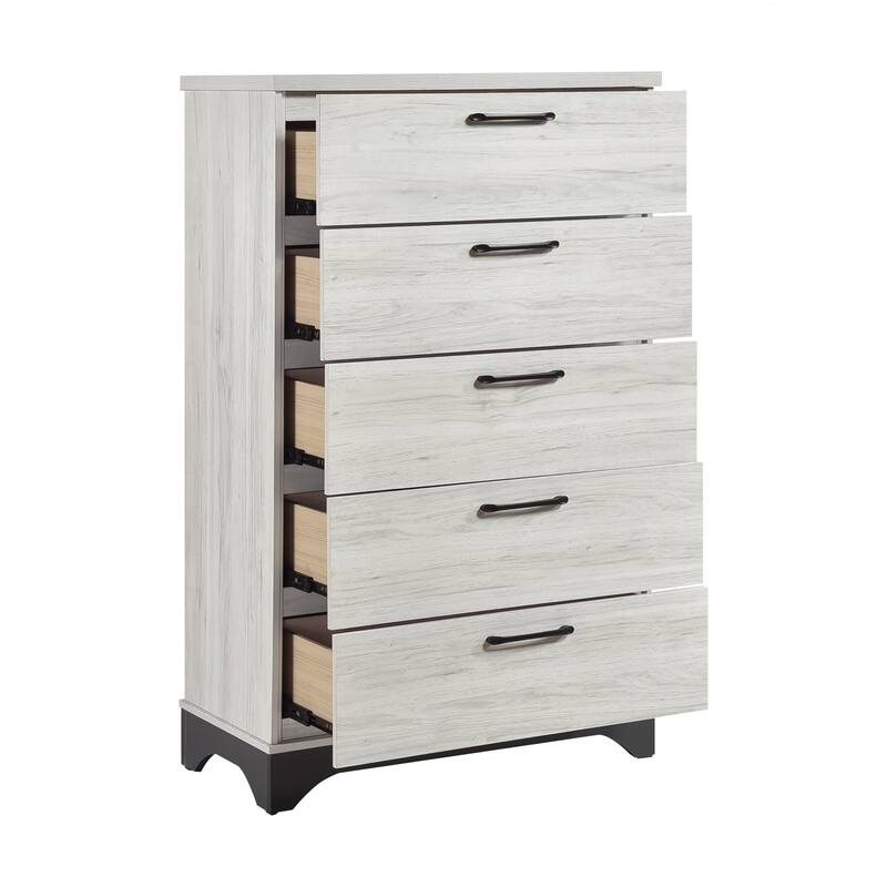 4pc Bedroom Set Two-Tone Finish Platform Bed Dresser Mirror Chest