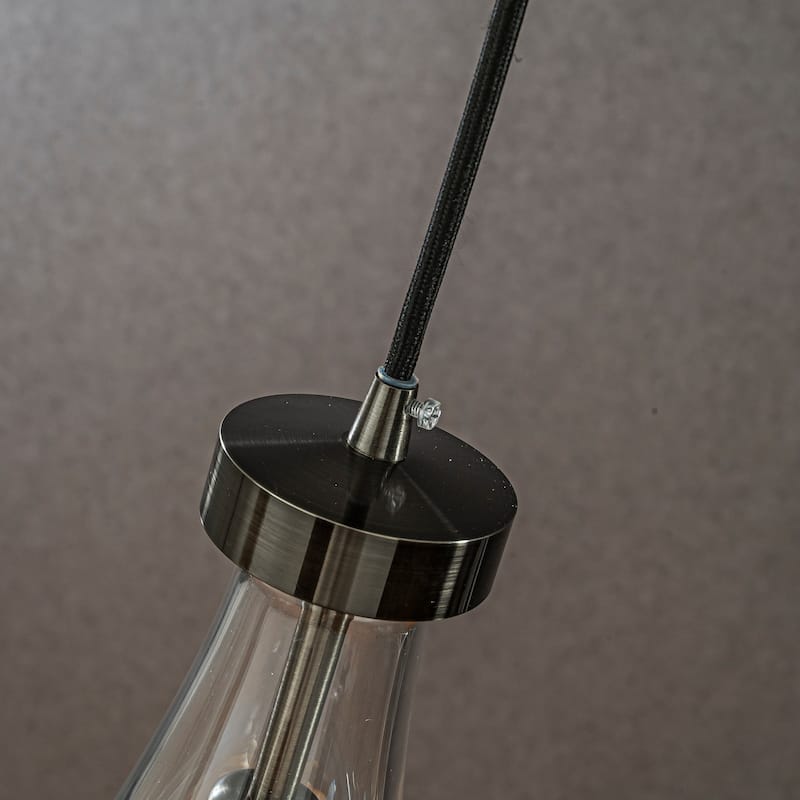 CraftHome Single 5.13" Wide Cord Hung Farmhouse Glass Pendant Rustic Kitchen Hanging Lamp With Clear Teardrop Shade