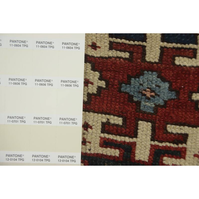 Hand Knotted Oriental 100% Wool Carpet Traditional Geometric Navy Blue & Blues Kazak Area Rug - 5' 2'' X 3' 10''