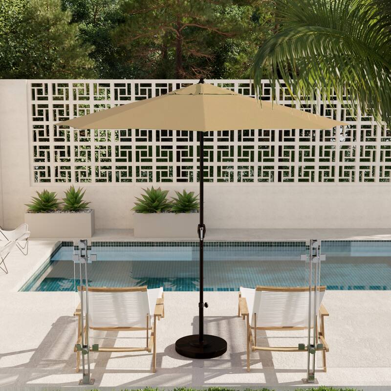 North Bend 9-foot Round Auto-tilt, Bronze Finish, Sunbrella Patio Umbrella by Havenside Home - Antique Beige