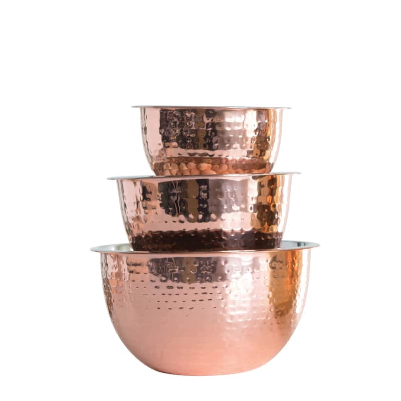 Hammered Stainless Steel Bowls (Set of 3 Sizes) - Copper