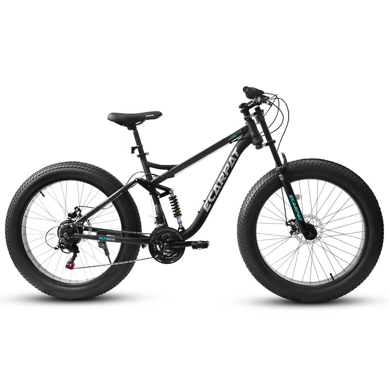 26 Inch Full Suspension Fat Tire Mountain Bike with 21 Speed, Steel Frame 4 Inch Tires for Men and Women