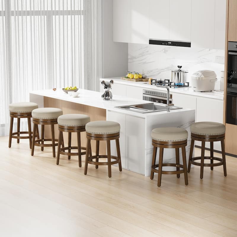 Swivel Counter Height Bar Stool with Upholstered Seat Solid Wood Frame