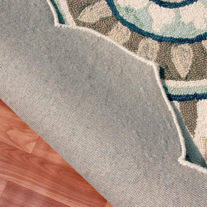 Sevita Dana Aqua Blue/Gray Bohemian Floral Hand-Tufted Wool Round Rug