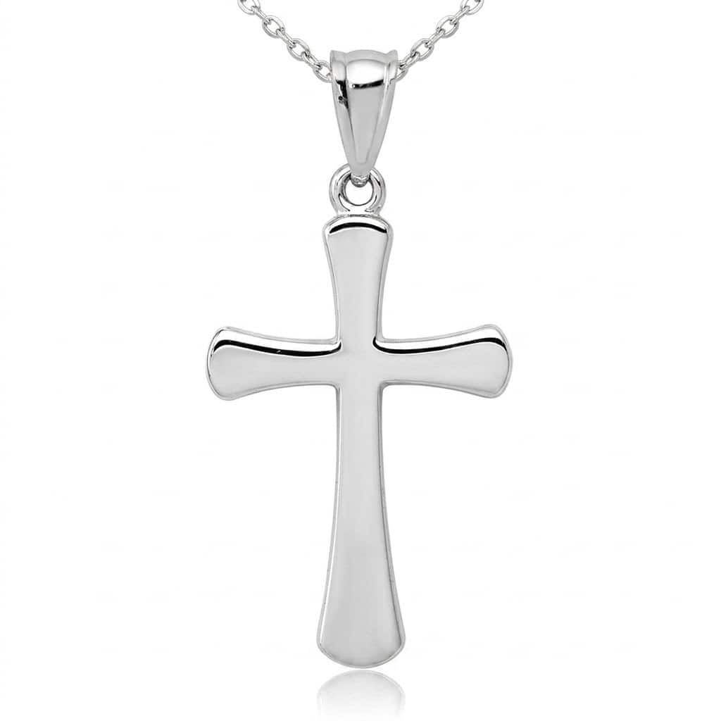 Curata 14k White Gold 18" 23x16mm Polished Smal Rounded Cross Necklace