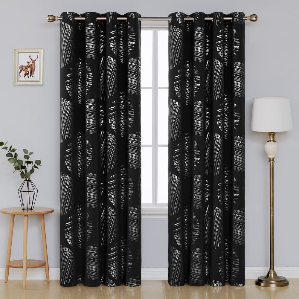 Deconovo Room Darkening Curtains with Silver Foil Circle Print, 2 Panels