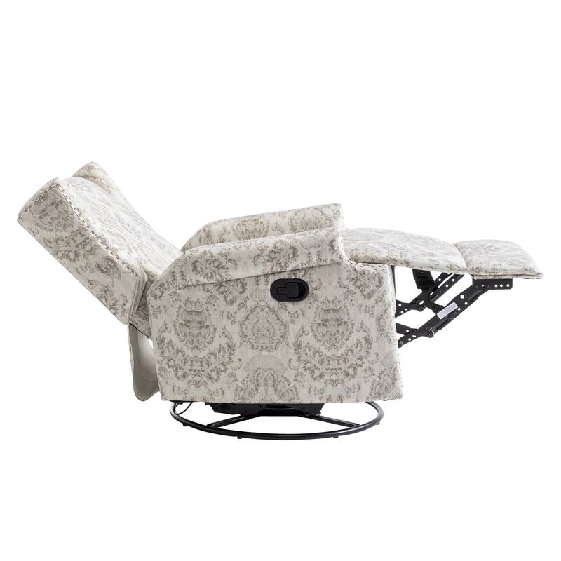 Patterned Linen Swivel Manual Push-Back Recliner Chair