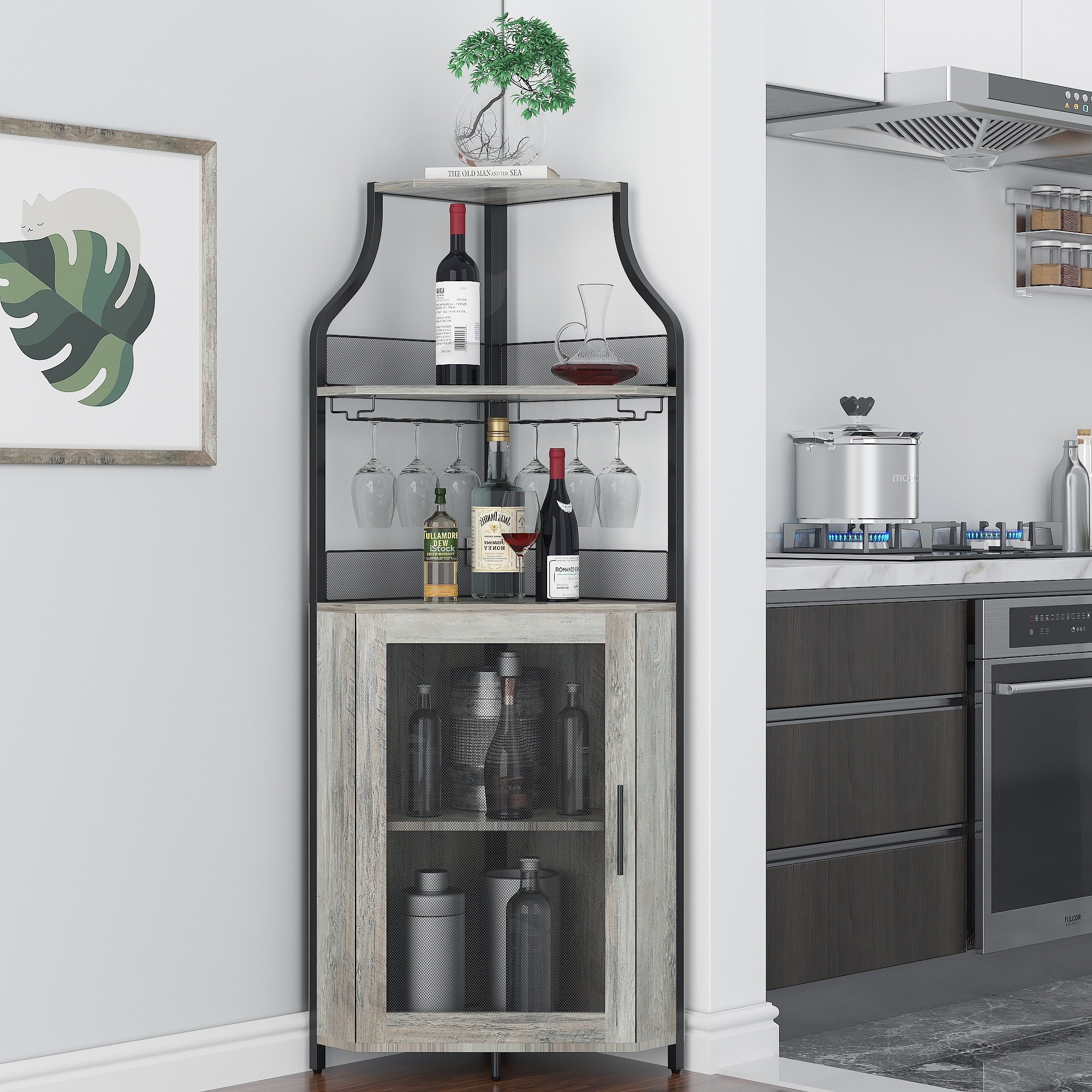 Corner Wine Cabinet with Removable Wine Rack