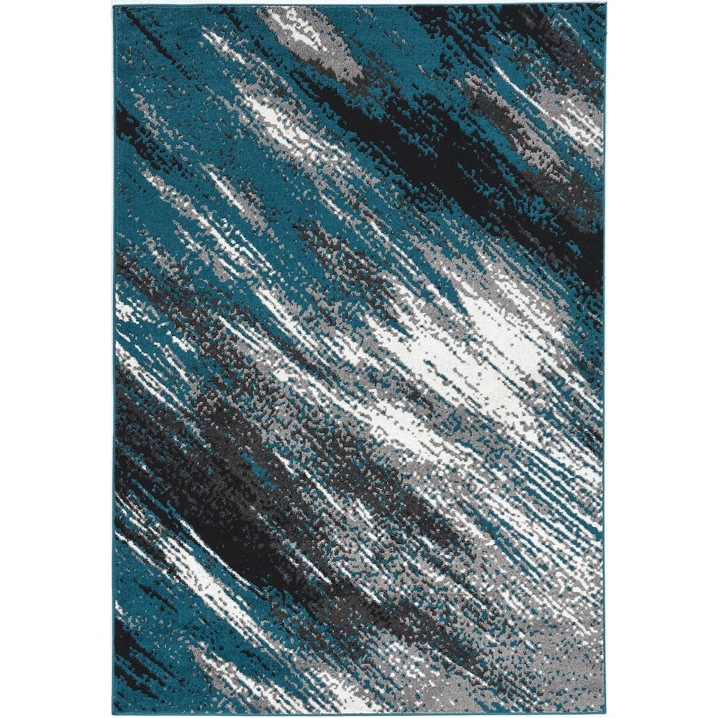 Skyline Abstract Indigo Industrial Area Rug