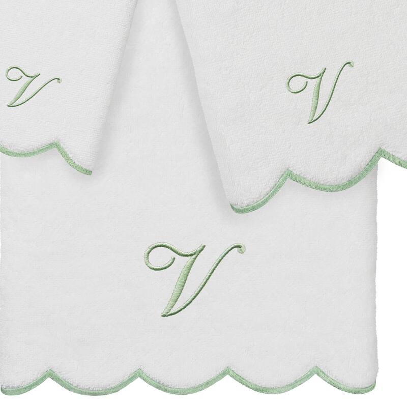 Authentic Hotel and Spa 100% Turkish Cotton Green ADORNIA Scallop Personalized 3 Piece Towel Set - 3 Piece Set