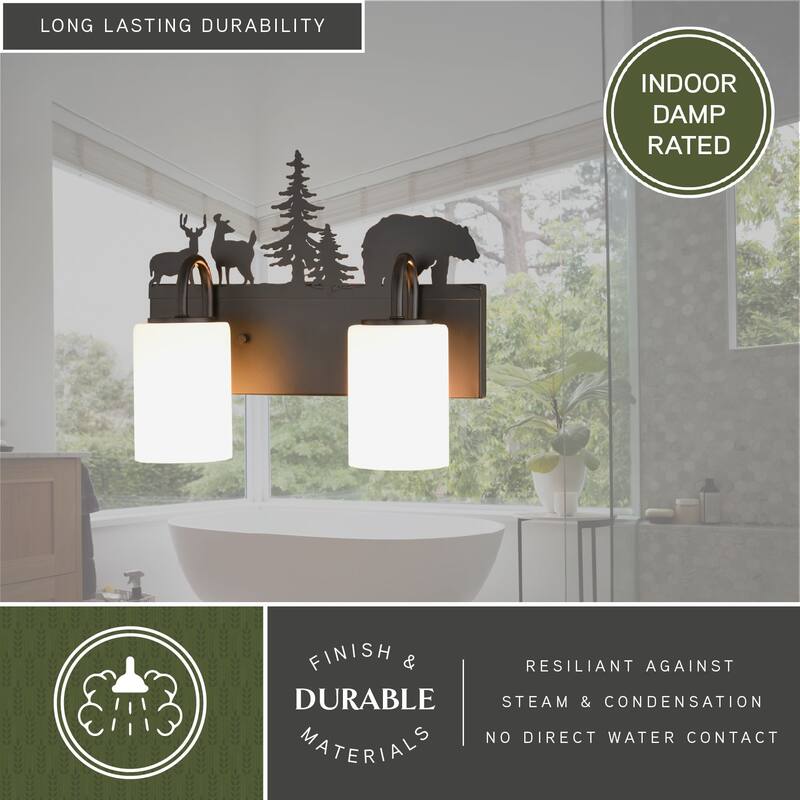 VAXCEL Acadia Bronze Rustic Wildlife Bathroom Vanity Lighting Wall Fixture with Nightlight, Frosted White Glass Shade