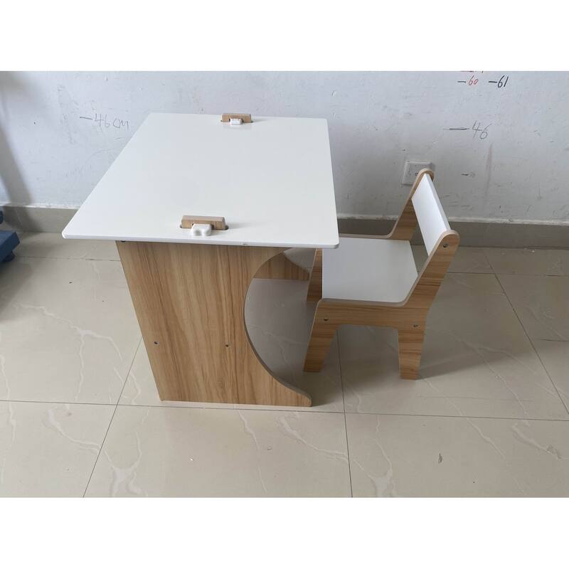 Kids Flip-Top Study Desk & Chair Set with Chalkboard White & Natural Wood MDF/Eco-Wood - 23.62" x 19.68" x 22.04"