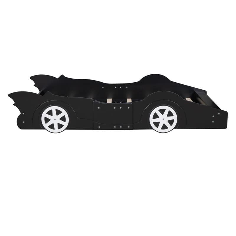 Twin Size Race Car-Shaped Platform Bed with Wheels, Black, Plywood, Bed Frame