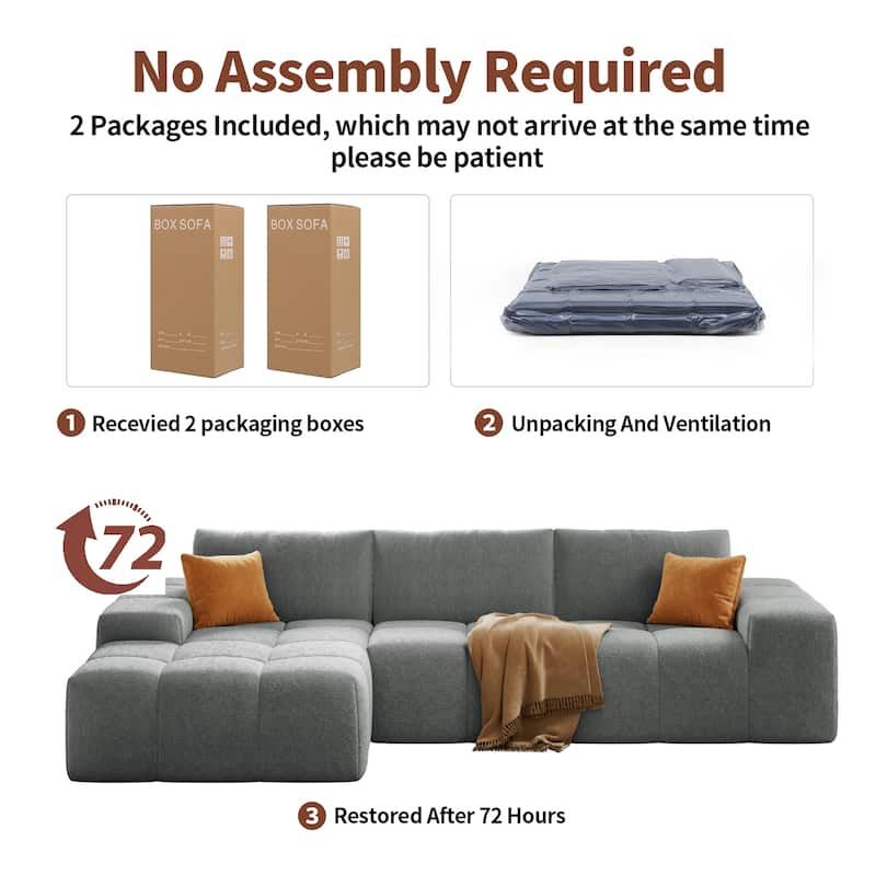 L-Shaped Modular Sectional Sofa with Chaise Lounge, Full Compression Deep Seat Sofa, Upholstered 3 Seater Sofa with 3 Pillows