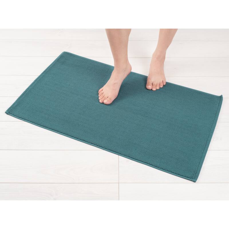 American Soft Linen 100% Cotton Bath Mat Rugs, 20x34 inches Slip Resistant Bottom Base Bath Mats for Bathroom - Colonial Blue