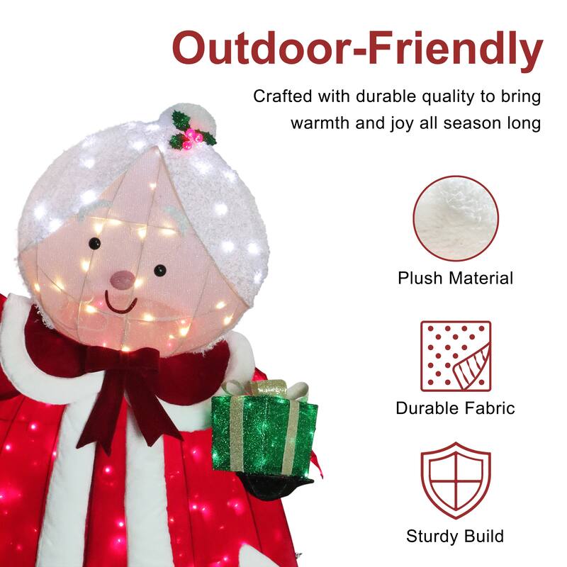 Puleo International 6' Mrs. Clause Large Outdoor Christmas Decor with 300 Multi-Color LED Lights - Red