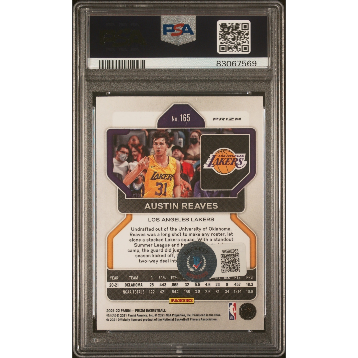 Austin Reaves 2021 Panini Silver Prizm Signed Rookie Card #165 