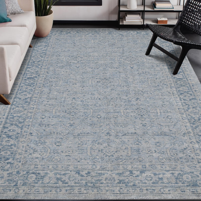 Ivanna Classic Bordered Hand-Woven Area Rug - 2' x 3' - Aqua