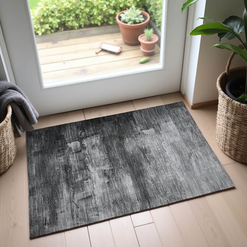 Premium Washable Super Soft Modern Brushstrokes Mayfield Rug - Gray - 1'8" x 2'6"