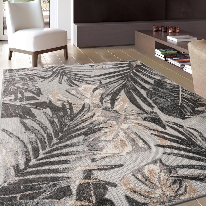 World Rug Gallery Floral Leaves Indoor/Outdoor Area Rug