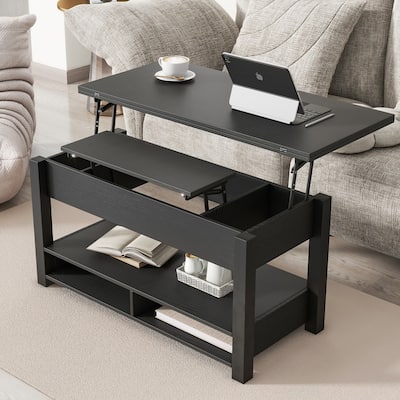 Living Room Wood Coffee Table with Lift Top,Modern Cocktail Table with Storage Shelves