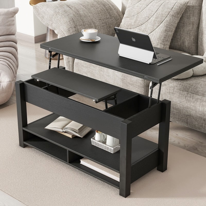 Living Room Wood Coffee Table with Lift Top,Modern Cocktail Table with Storage Shelves