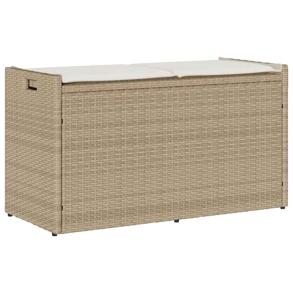 vidaXL Outdoor Storage Bench Beige/Black/Grey PE Rattan, Powder-Coated Steel 39.4 in