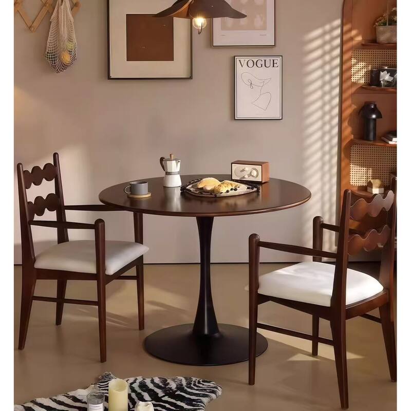 Round Table, 31.5" Modern Dining Table, Dining Table,MDF Top and Steel Base Tulip Round Kitchen Table,Kitchen Table - Walnut