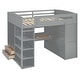 preview thumbnail 10 of 18, Full Size Loft Bed Kids Bed with Desk, Wardrobes, 4 Drawers and 4 Shelves,Left-Side Storage and Drawers