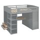 preview thumbnail 30 of 38, Full Size Solid Wood Loft Bed with Desk, Wardrobes, 4 Drawers and 4 Shelves for Kids, Bedroom
