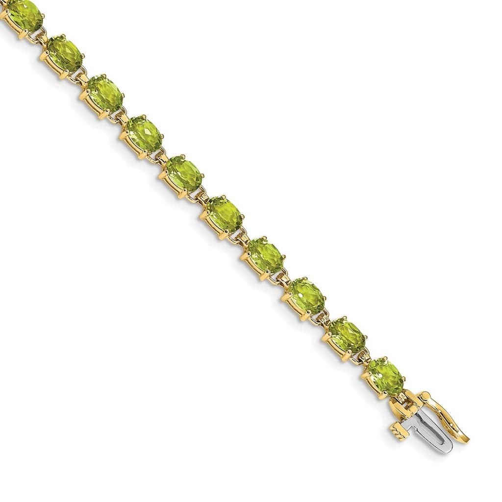 Curata 14k 6x4mm Oval Peridot Bracelet