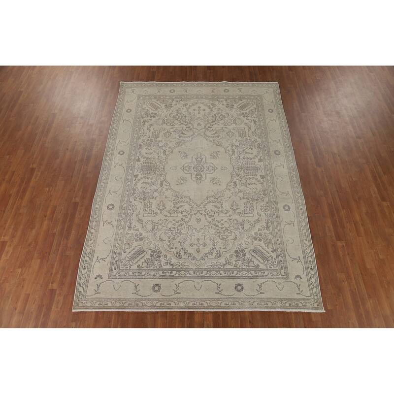 Distressed Tabriz Vintage Persian Rug Hand-Knotted Bedroom Wool Carpet - 7'11" x 11'0"