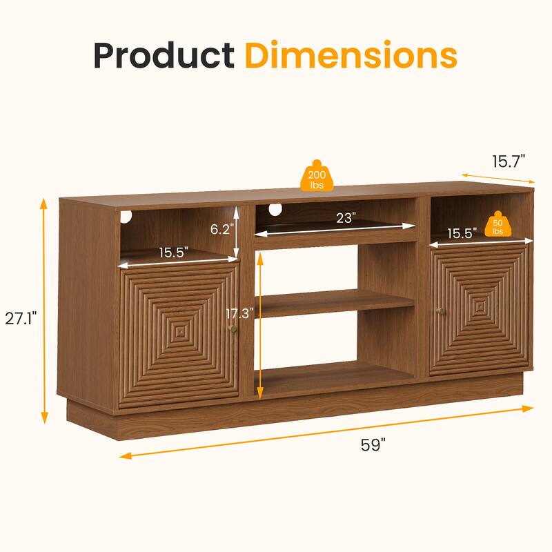 59'' TV Stand for TVs Up to 65'' with Storage and Adjustable Shelves - n/a