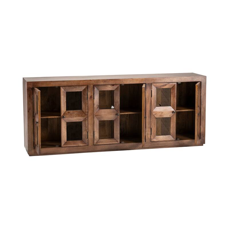 80 in. Brown Solid Wood 6 Door Media Credenza_Sideboard