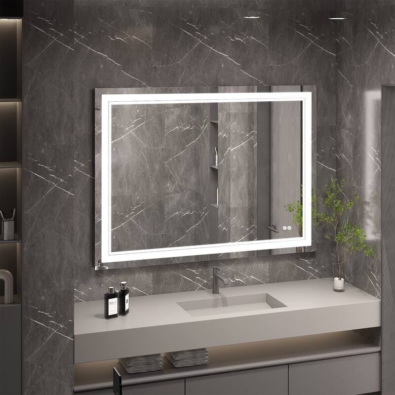 Retangular Wall Mounted LED Bathroom Mirror With Touch Switch Memory Mirror Anti-Fog (Horizontal/Vertical)