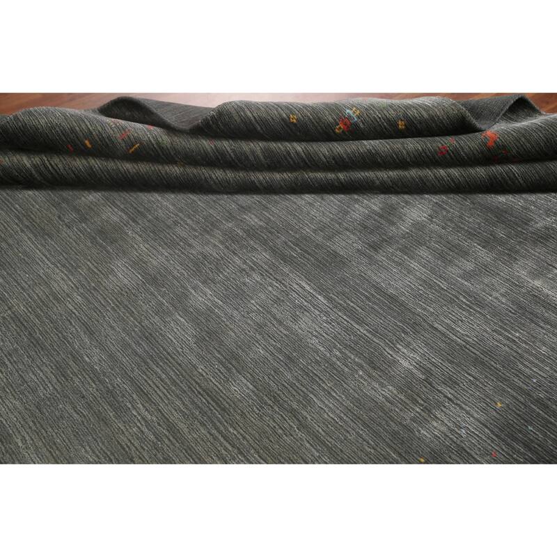 Gray & Green Gabbeh Oriental Area Rug Handmade Wool Carpet - 7'9"x 9'9"