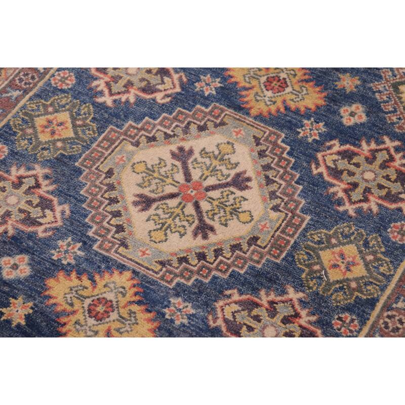 Tribal Kazak Cael Blue/Beige Wool Rug - 4'0'' x 5'7''