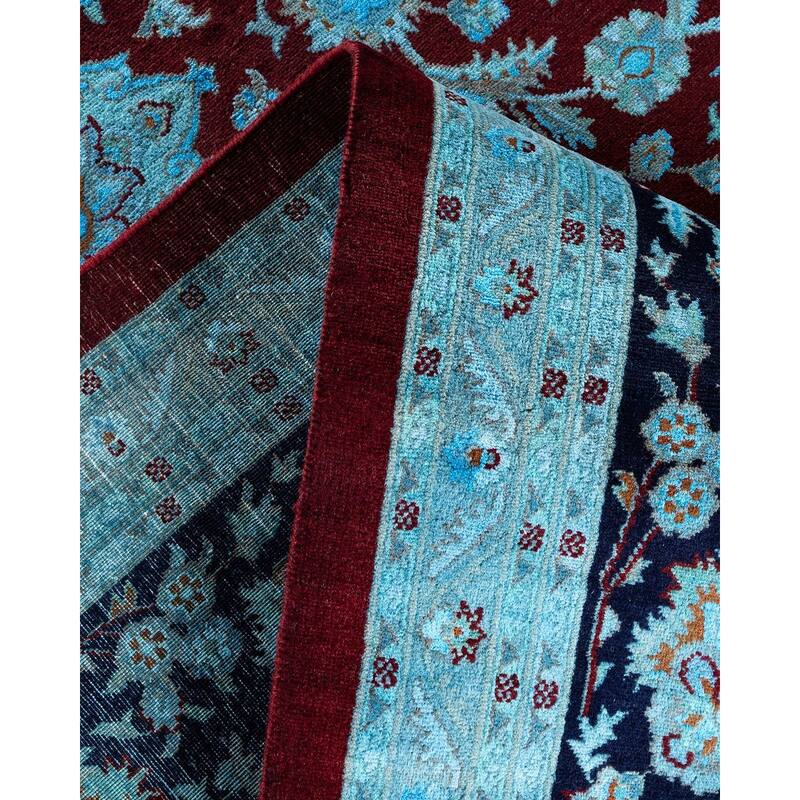 Overton Hand Knotted Wool Vintage Inspired Modern Contemporary Overdyed Blue Area Rug - 10' 3" x 14' 4"