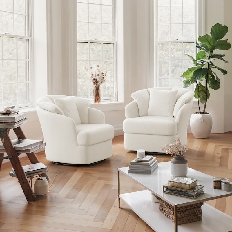 LUE BONA Oversized Swivel Accent Chair, Modern Barrel Chair with Double Cushion Set of 2 - N/A