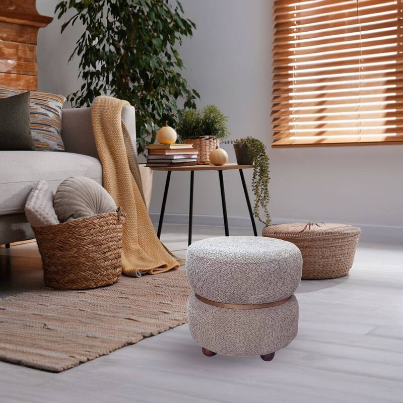 Double Pouf Round Upholstered Vanity Stool and Ottoman Foot Rest
