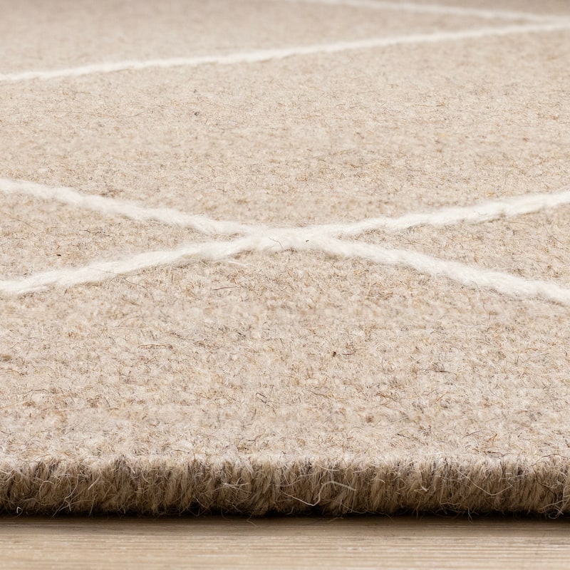 Beige Cream Diamond Lattice Handmade Wool Rug
