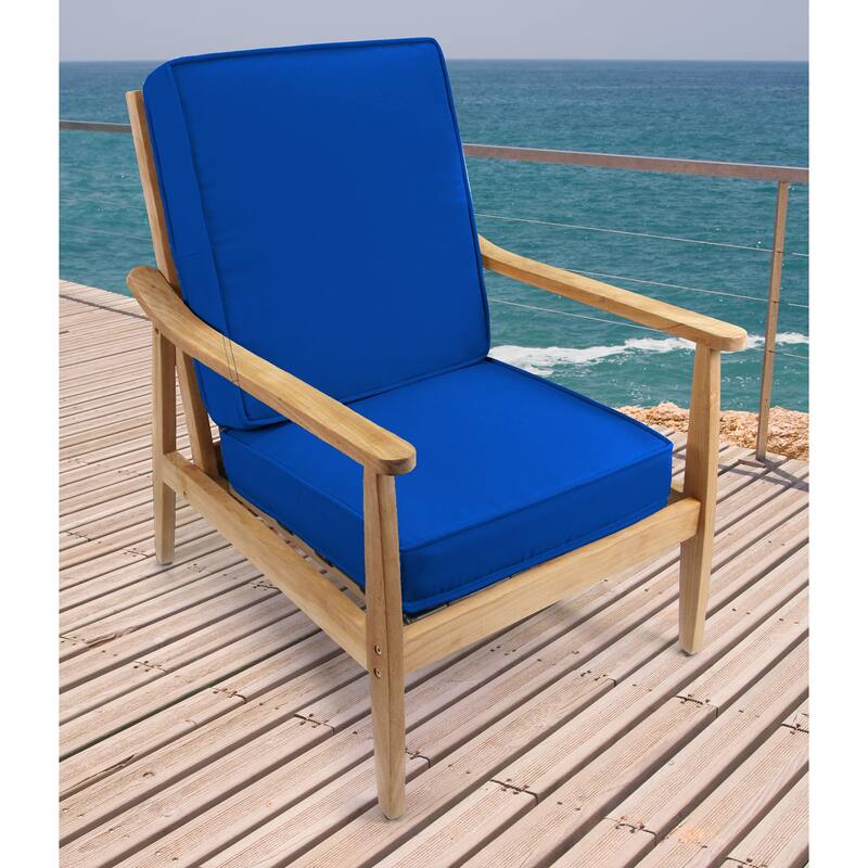 Sunbrella 22" x 45" Blue Solid Outdoor Deep Seat Chair Cushion Set with Ties - 45'' L x 22'' W x 4'' H - Canvas Pacific