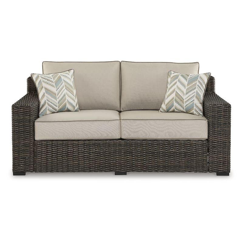 Signature Design by Ashley Coastline Bay Brown Outdoor Loveseat with Cushion - 71" W x 36" D x 36" H
