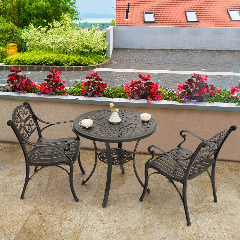Outdoor 3 Pieces Cast Aluminum Bistro Set with 2’’ Umbrella Hole