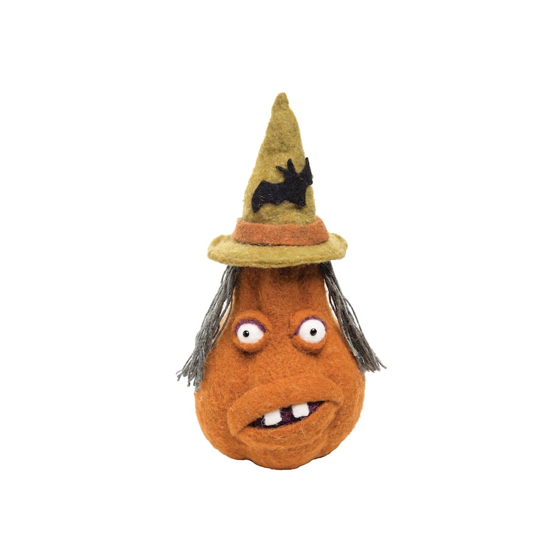 Wooly Ugly Face Pumpkin Halloween Figurine Large