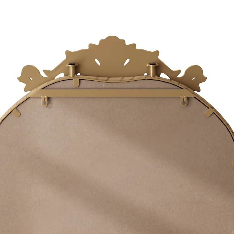 58"x24" Arched Full Body Mirror with Vintage Ornate Carved Applique on Top and Bottom, Hanging Wall Mounted Mirror,