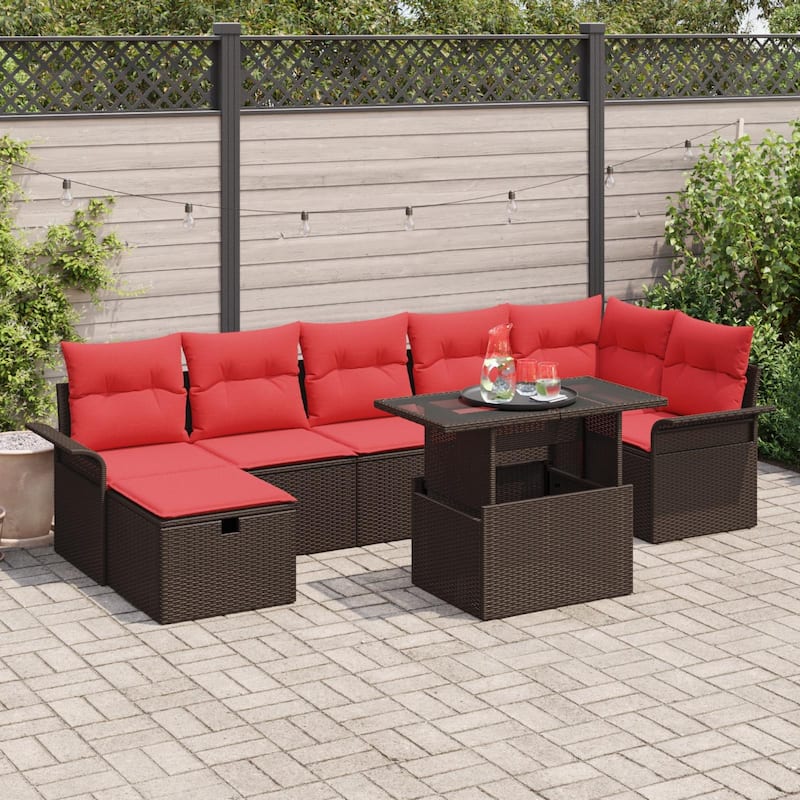 vidaXL 8 Garden Sofa Set with Cushions Black/Brown/Grey Poly Rattan - 117.1 x 52.2 x 27.2 - Brown