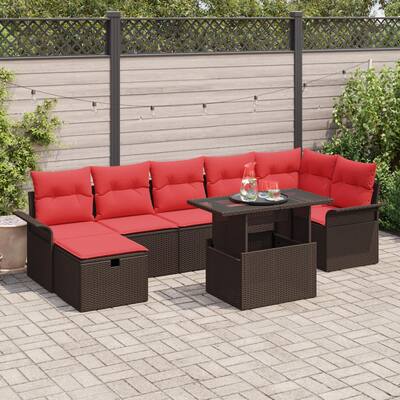 vidaXL 8 Garden Sofa Set with Cushions Black/Brown/Grey Poly Rattan - 117.1 x 52.2 x 27.2