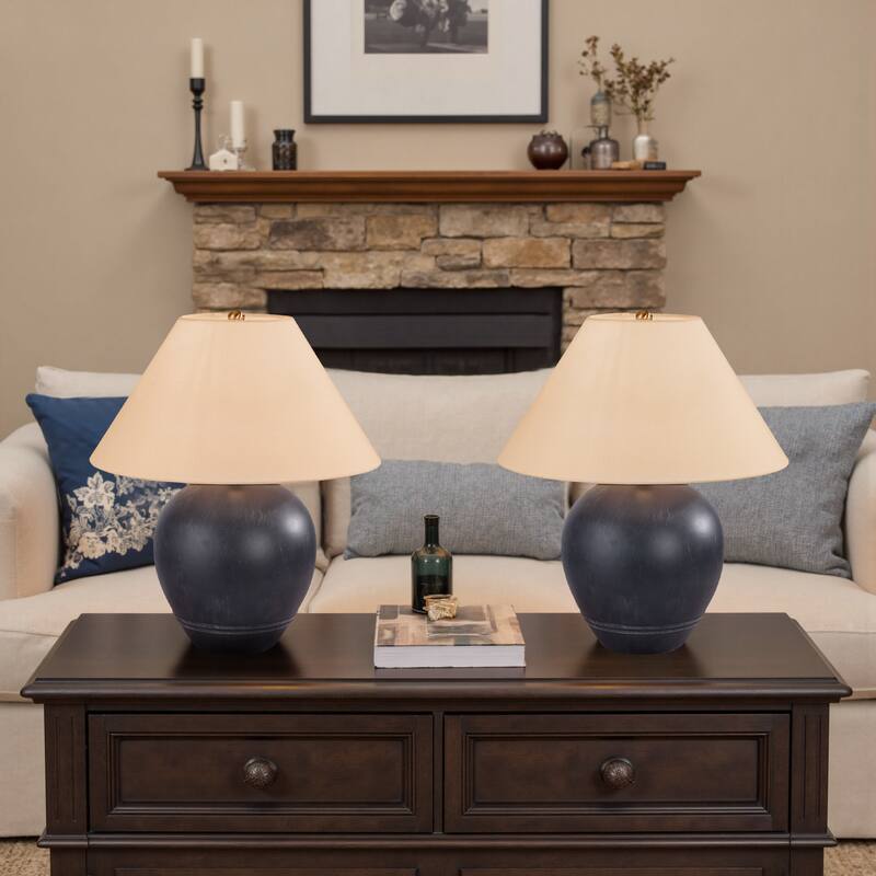 2 Pack Global Ceramic Accent Table Lamp with Linen Shade